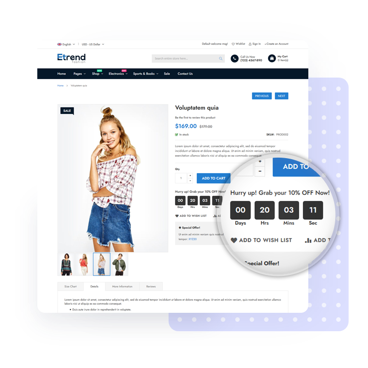 Urgency with Countdown Timer | Etrend Magento 2 Theme